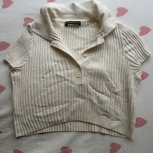 Brandy Melville Cream Ribbed Crop Top